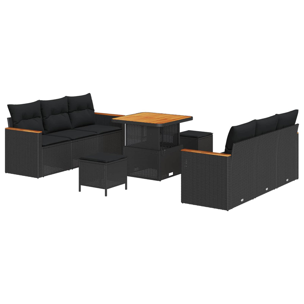 Conjunto de sofás de jardín 11 pcs Negro ratán sintético