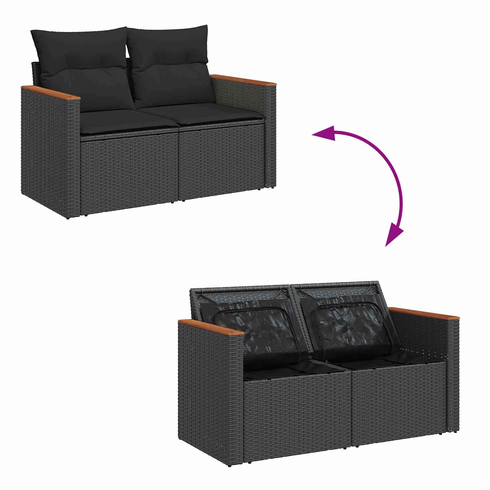 Conjunto de sofás de jardín 11 pcs Negro ratán sintético
