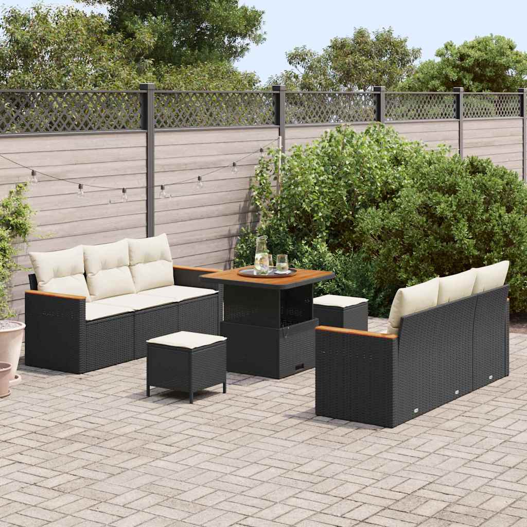 Conjunto de sofás de jardín con cojín 11 pcs Negro y crema