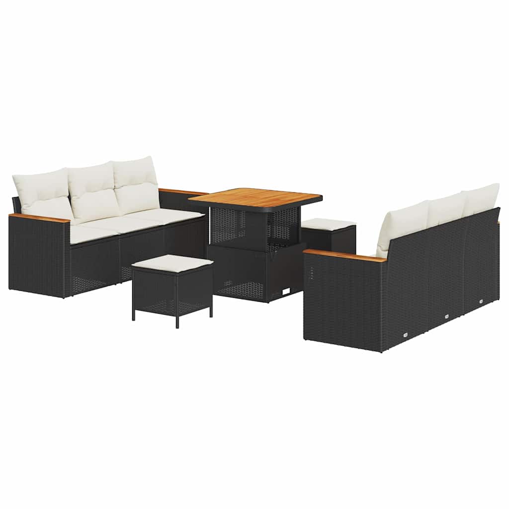 Conjunto de sofás de jardín con cojín 11 pcs Negro y crema