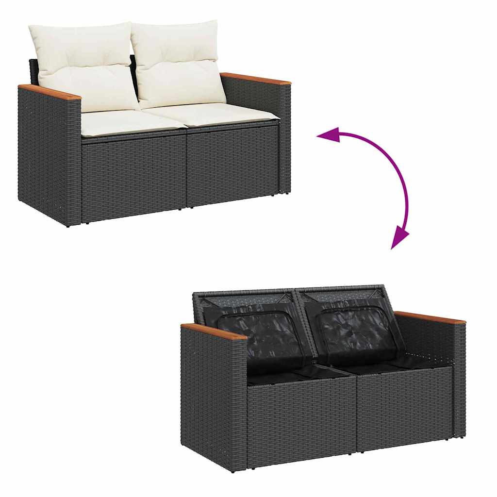 Conjunto de sofás de jardín con cojín 11 pcs Negro y crema