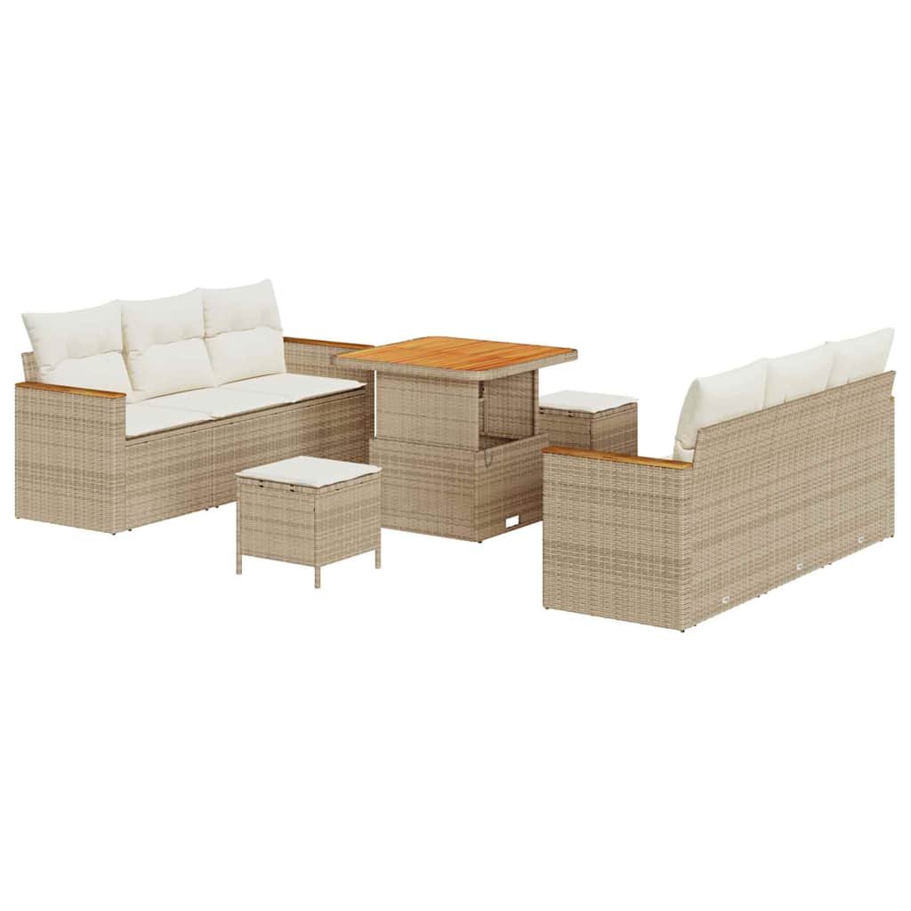Conjunto de sofás de jardín con cojín 11 pcs Beige y Crema