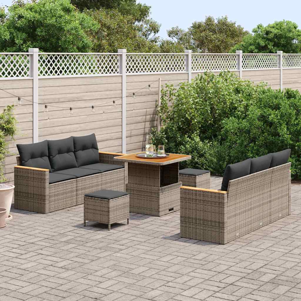 Conjunto de sofás de jardín 11 pcs Gris ratán sintético