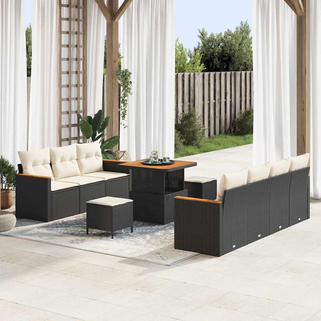 Conjunto de sofás de jardín con cojín 14 pcs Beige y Crema