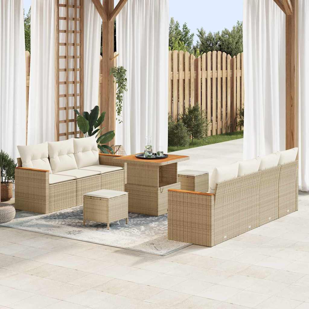Conjunto de sofás de jardín con cojín 14 pcs Beige y Crema