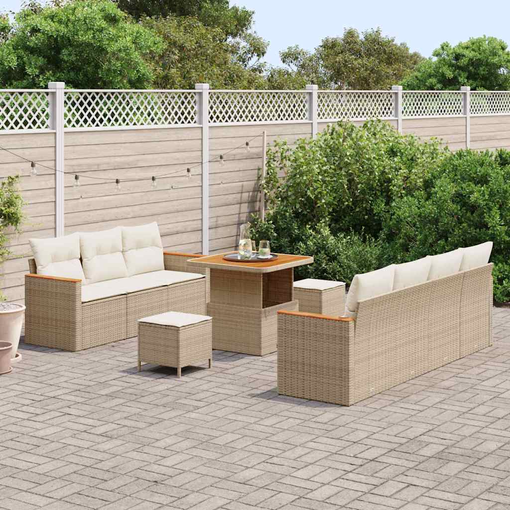 Conjunto de sofás de jardín con cojín 14 pcs Beige y Crema