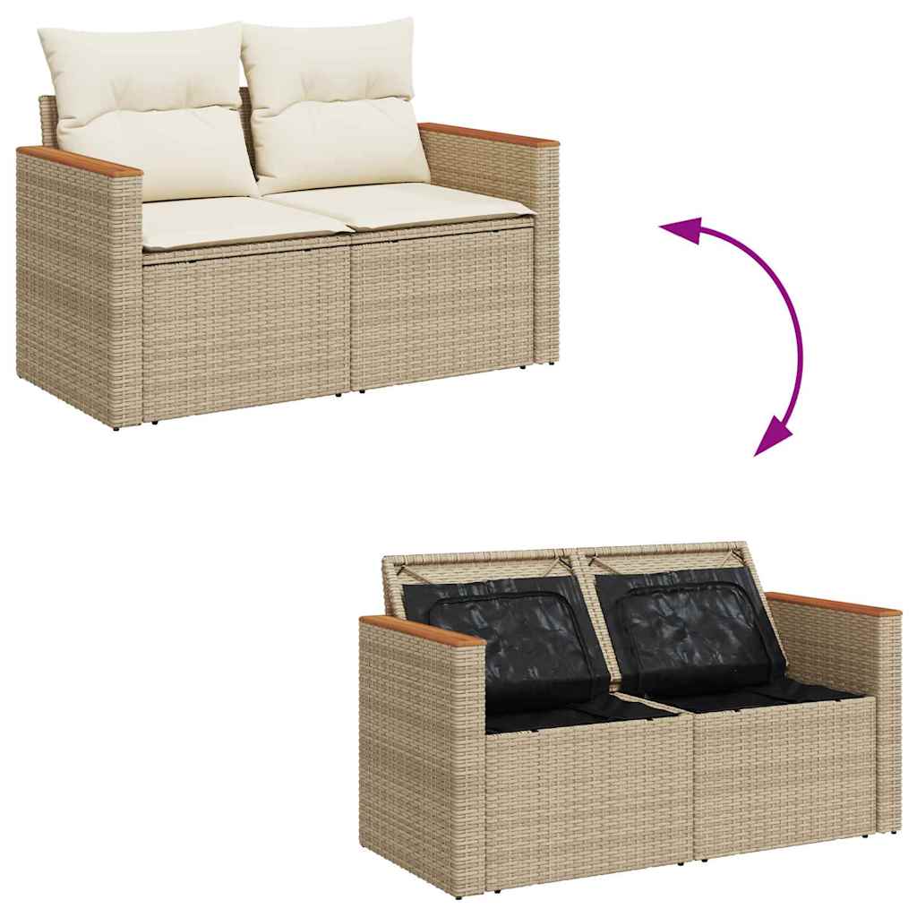 Conjunto de sofás de jardín con cojín 14 pcs Beige y Crema