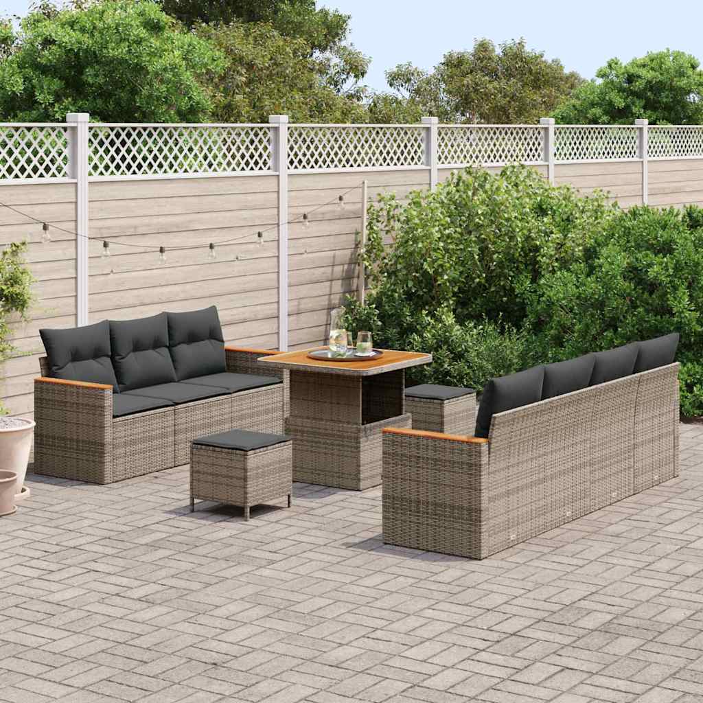 Conjunto de sofás de jardín 14 pcs Gris ratán sintético