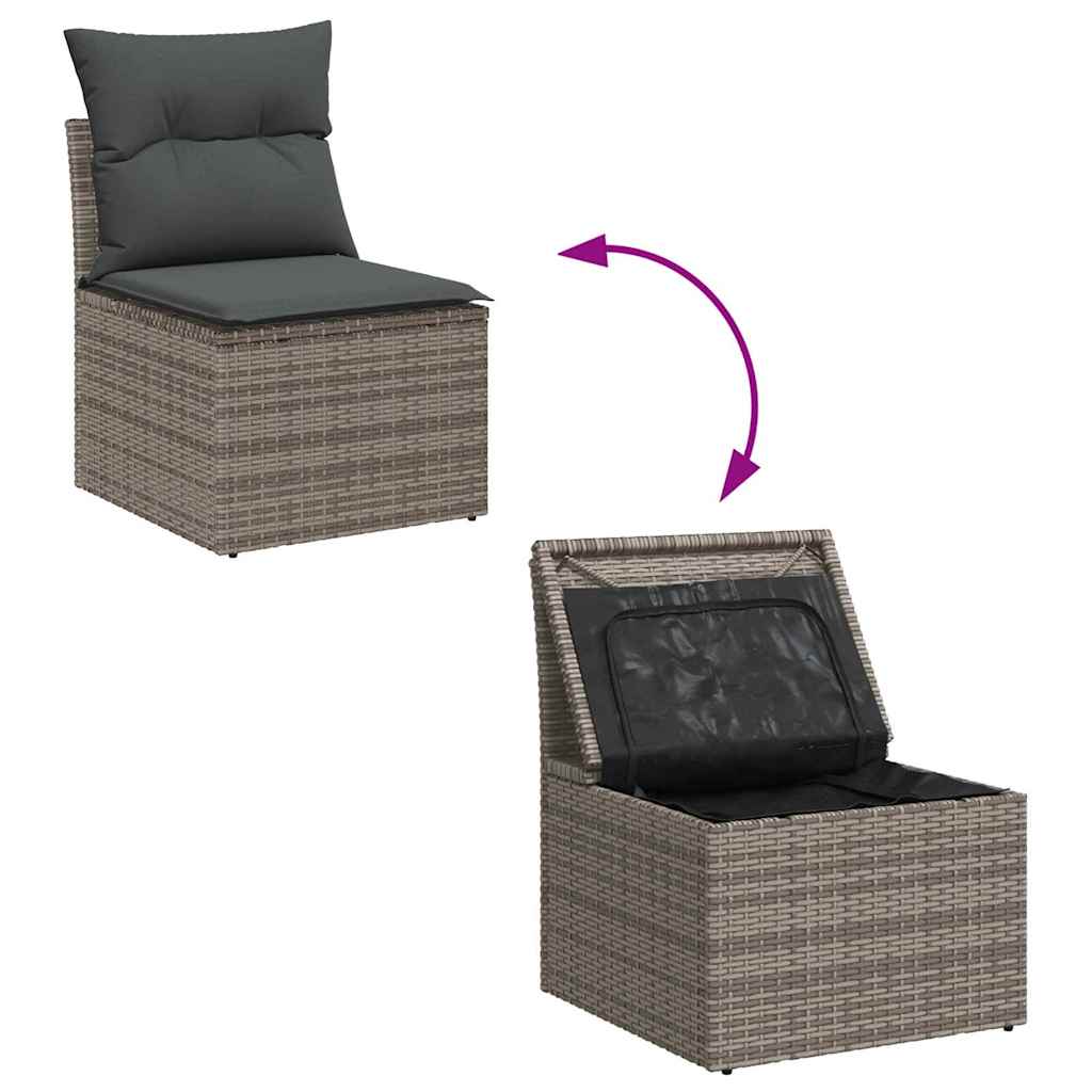Conjunto de sofás de jardín 14 pcs Gris ratán sintético