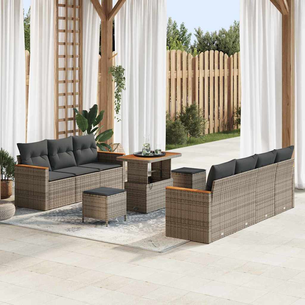 Conjunto de sofás de jardín 14 pcs Gris ratán sintético