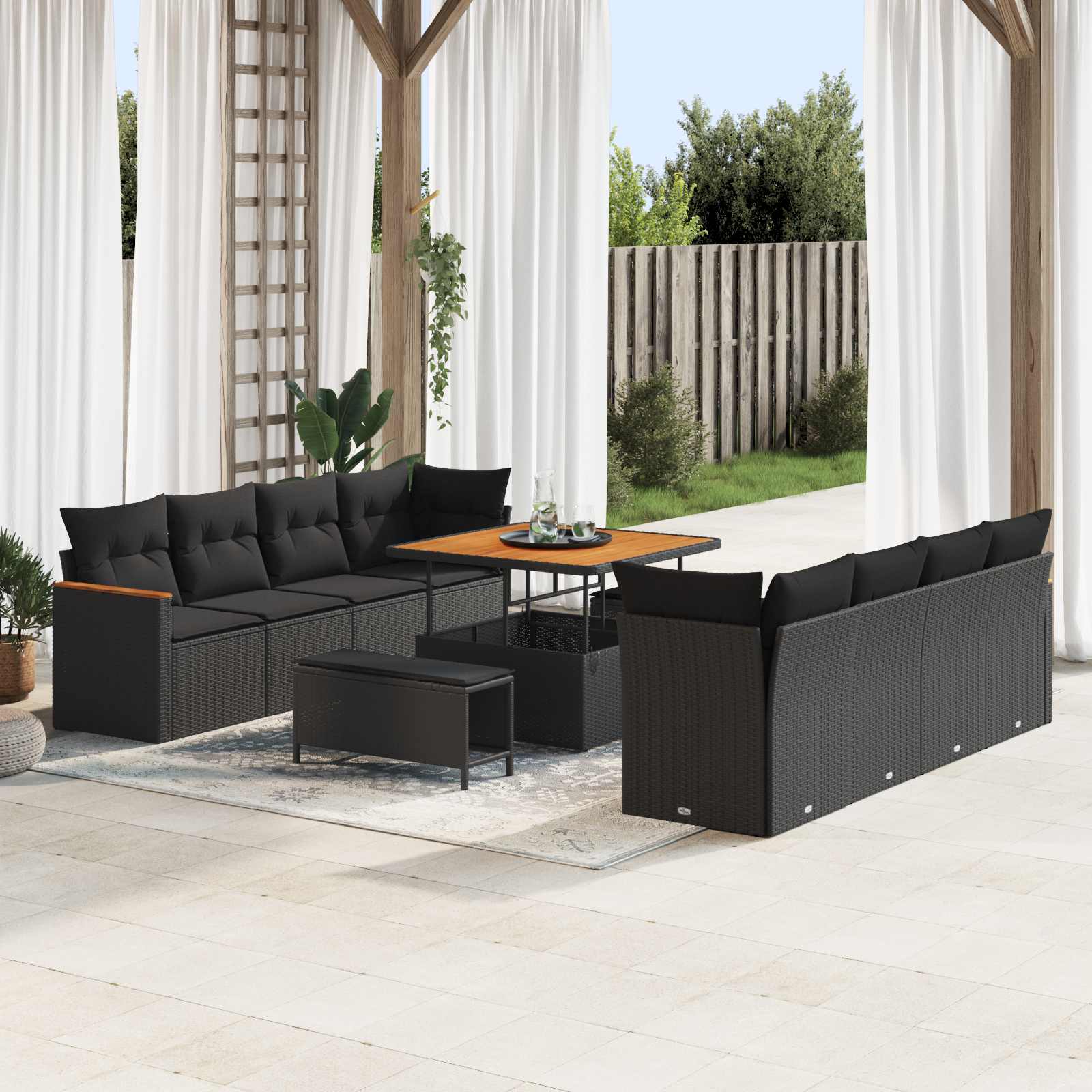 Conjunto de sofás de jardín 12 pcs Beige ratán sintético