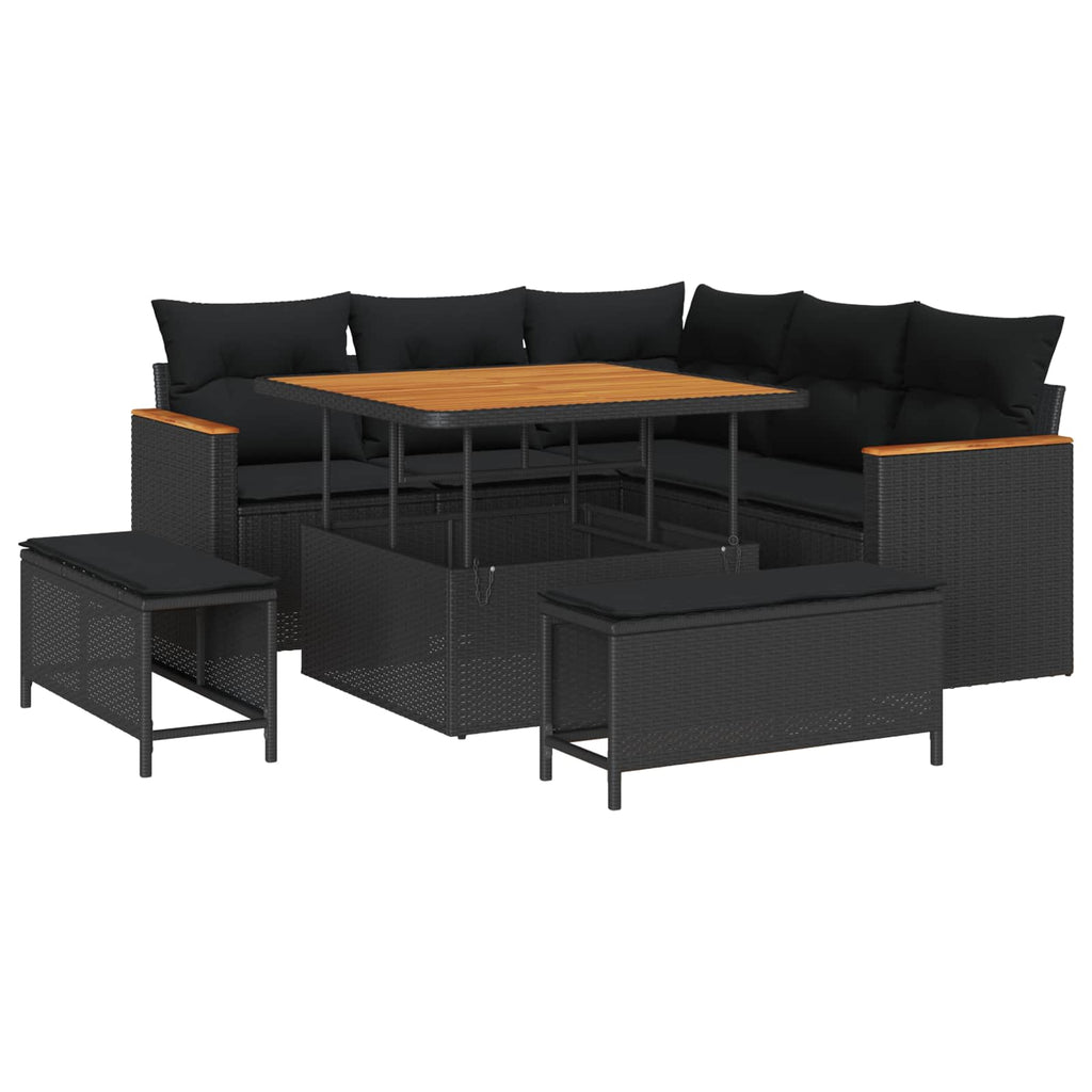 Conjunto de sofá de jardín con cojín 8 pcs Negro Poliratán