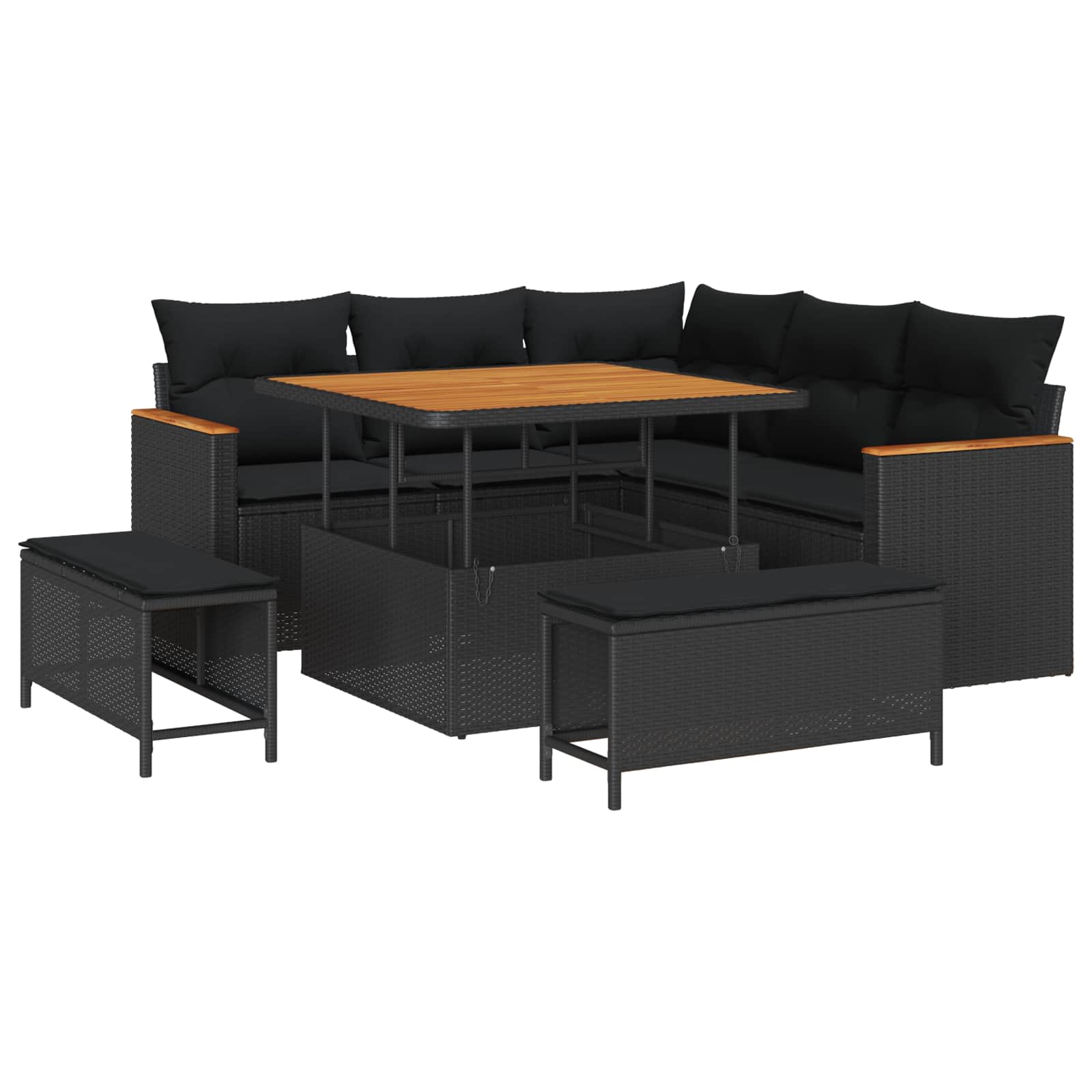 Conjunto de sofá de jardín con cojín 8 pcs Negro Poliratán