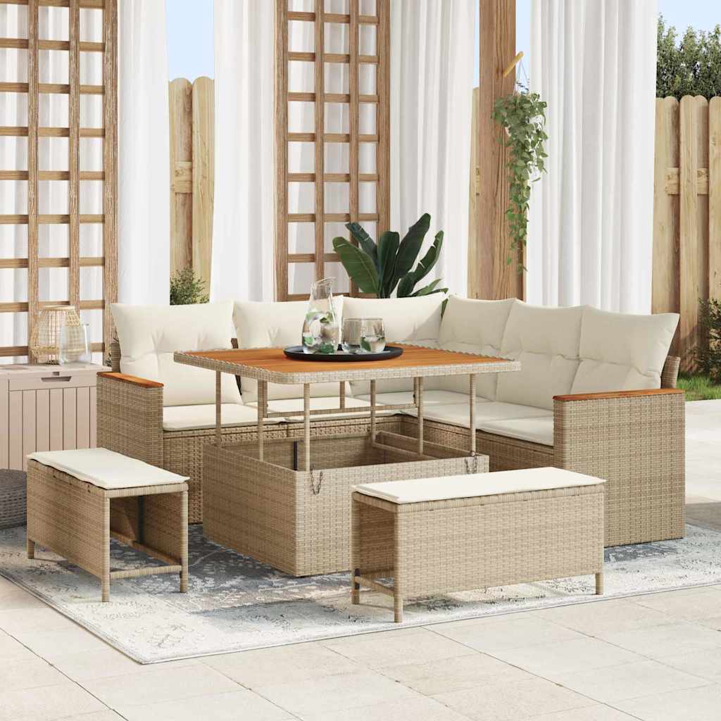 Conjunto de sofá de jardín con cojín 8 pcs Beige Poliratán