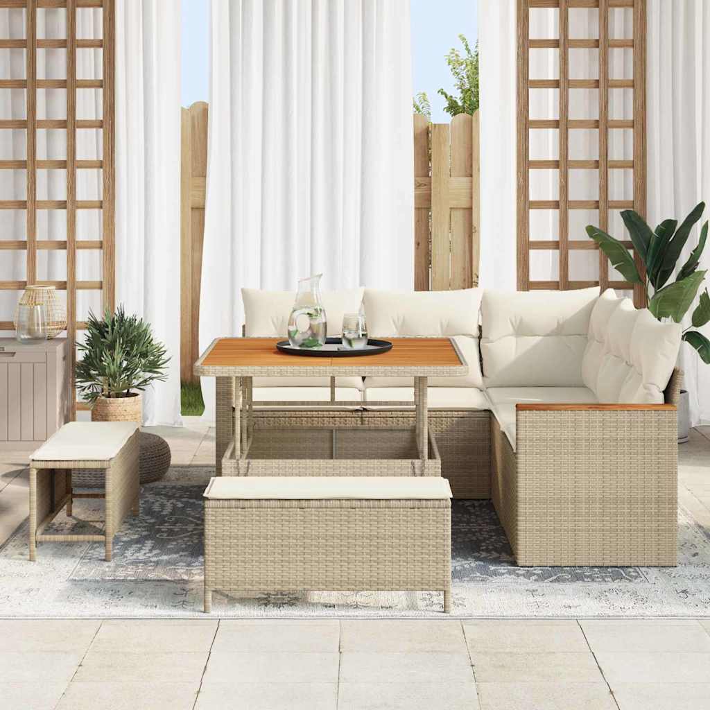 Conjunto de sofá de jardín con cojín 8 pcs Beige Poliratán