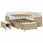Conjunto de sofá de jardín con cojín 8 pcs Beige Poliratán