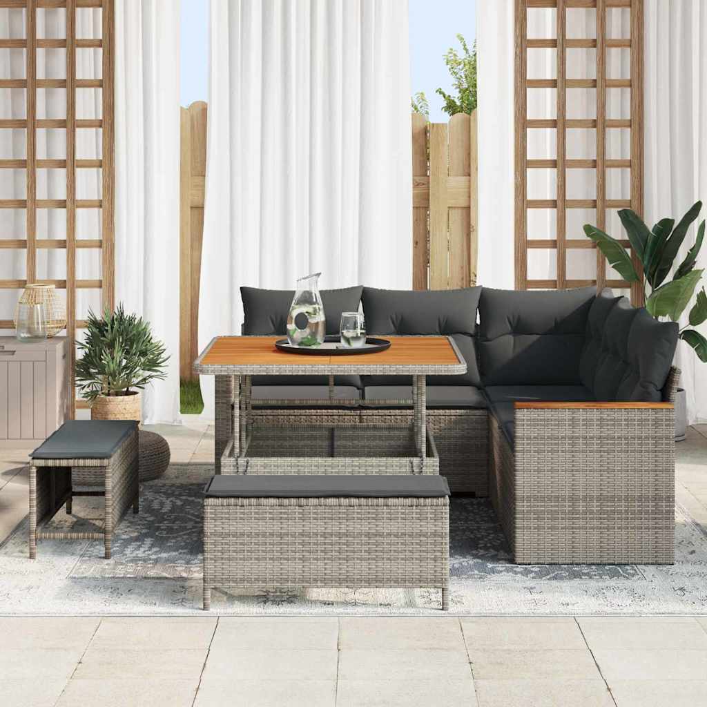 Conjunto de sofá de jardín con cojín 8 pcs Gris Poliratán