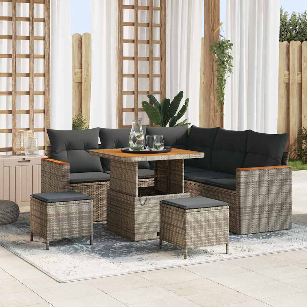 Conjunto de sofá de jardín con cojín 8 pcs Gris Poliratán