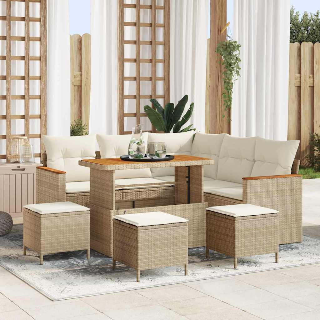 Conjunto de sofá de jardín con cojín 9 pcs Beige y Gris Claro