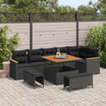 Conjunto de sofá de jardín con cojín 9 pcs Negro Poliratán