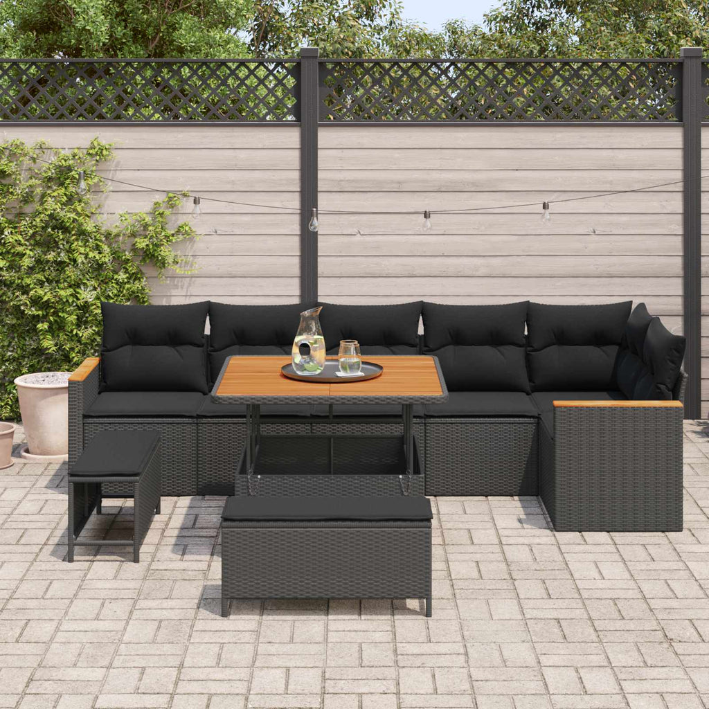 Conjunto de sofá de jardín con cojín 9 pcs Negro Poliratán