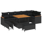 Conjunto de sofá de jardín con cojín 9 pcs Negro Poliratán