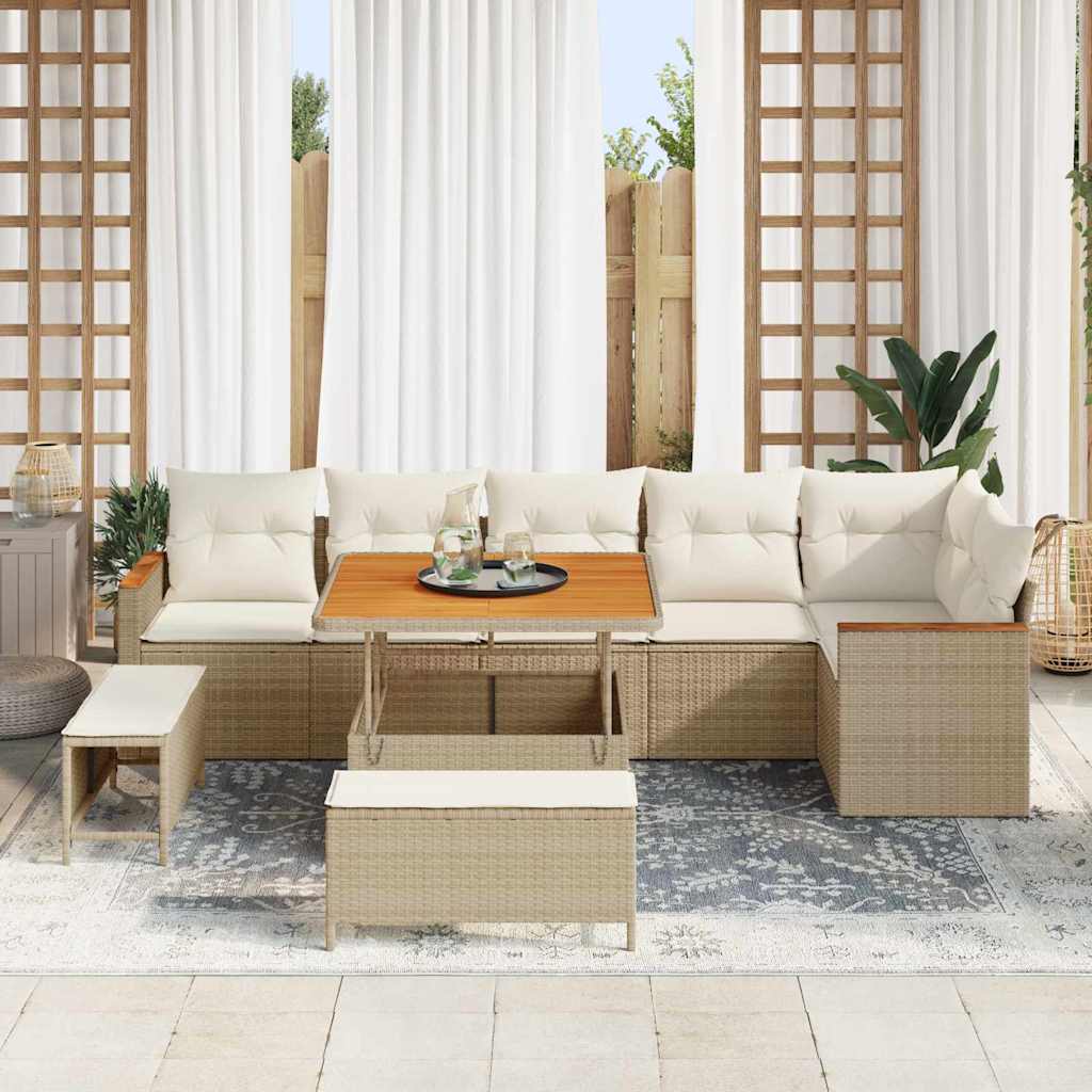 Conjunto de sofá de jardín con cojín 9 pcs Beige Poliratán