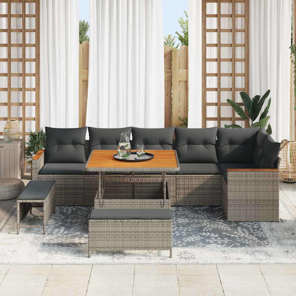 Conjunto de sofá de jardín con cojín 9 pcs Gris Poliratán