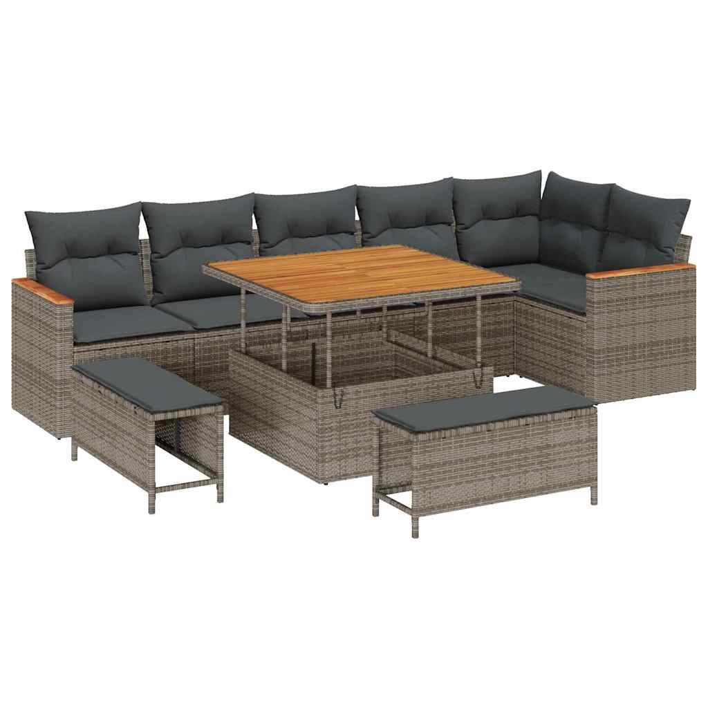 Conjunto de sofá de jardín con cojín 9 pcs Gris Poliratán