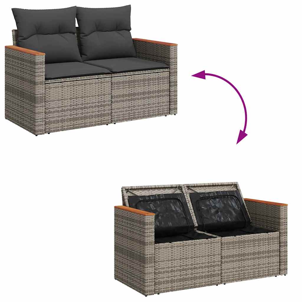 Conjunto de sofá de jardín con cojín 9 pcs Gris Poliratán