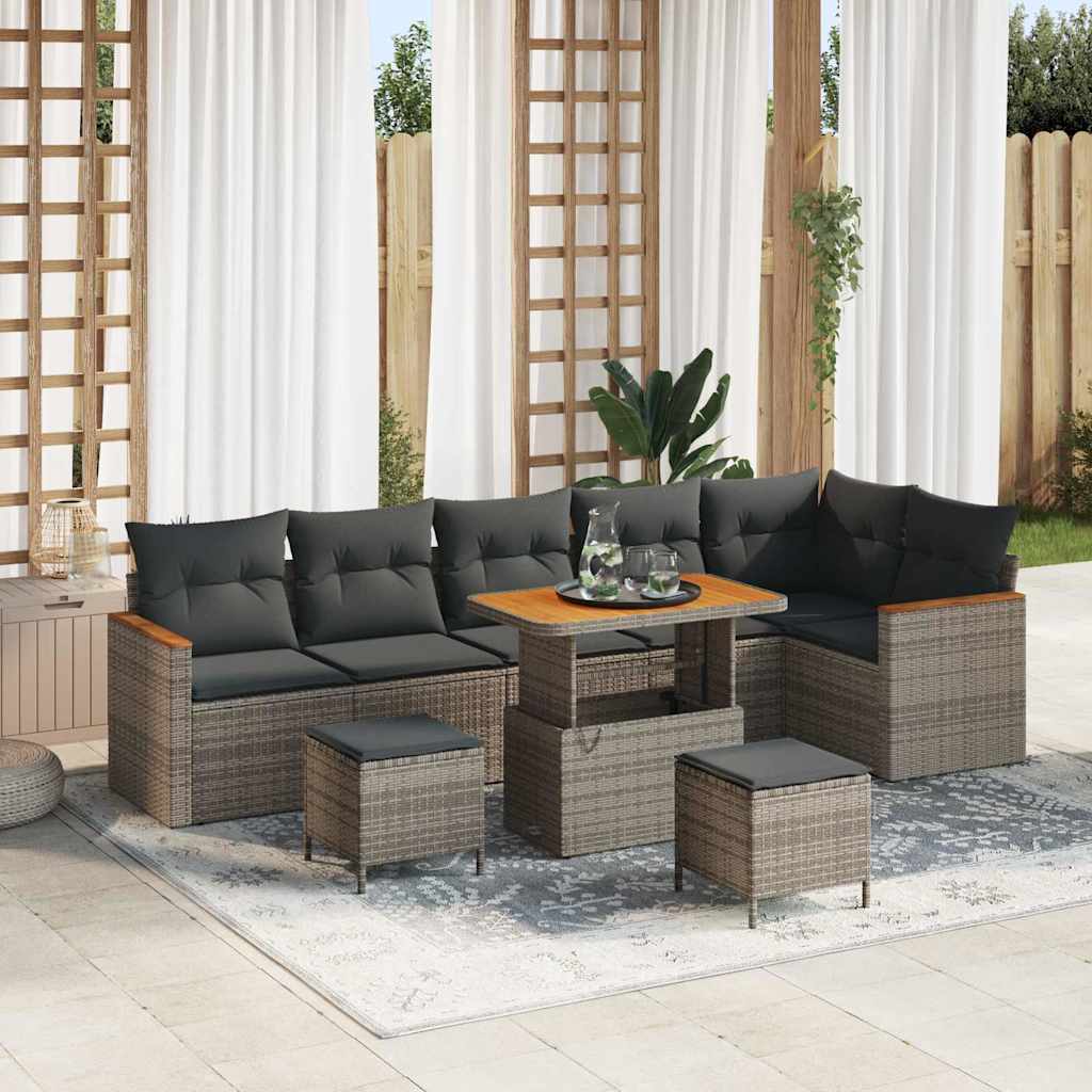 Conjunto de sofá de jardín con cojín 9 pcs Negro Poliratán