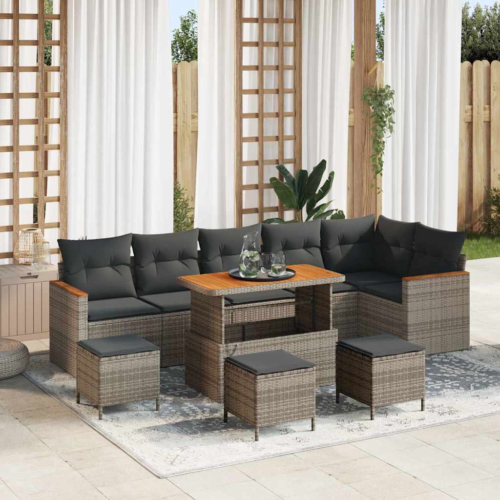 Conjunto de sofá de jardín 8 pcs Negro y crema ratán sintético