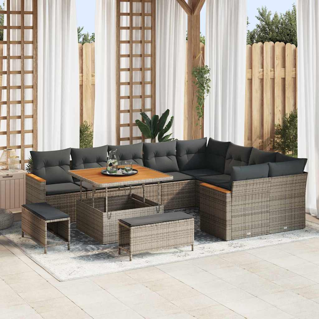 Conjunto de sofá de jardín 12 pcs Beige Rattan de Poliéster