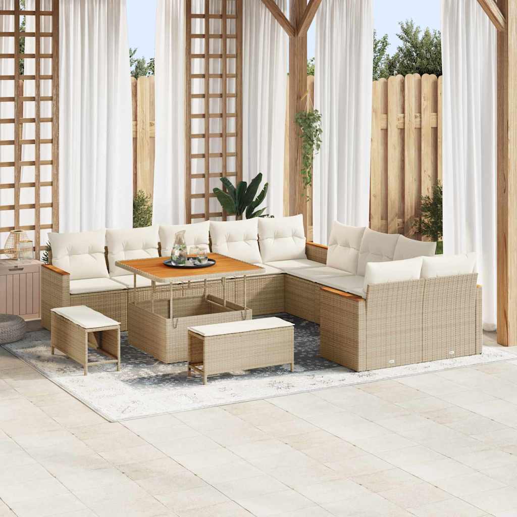 Conjunto de sofá de jardim com almofadões 7 pcs Cinzento vime sintético