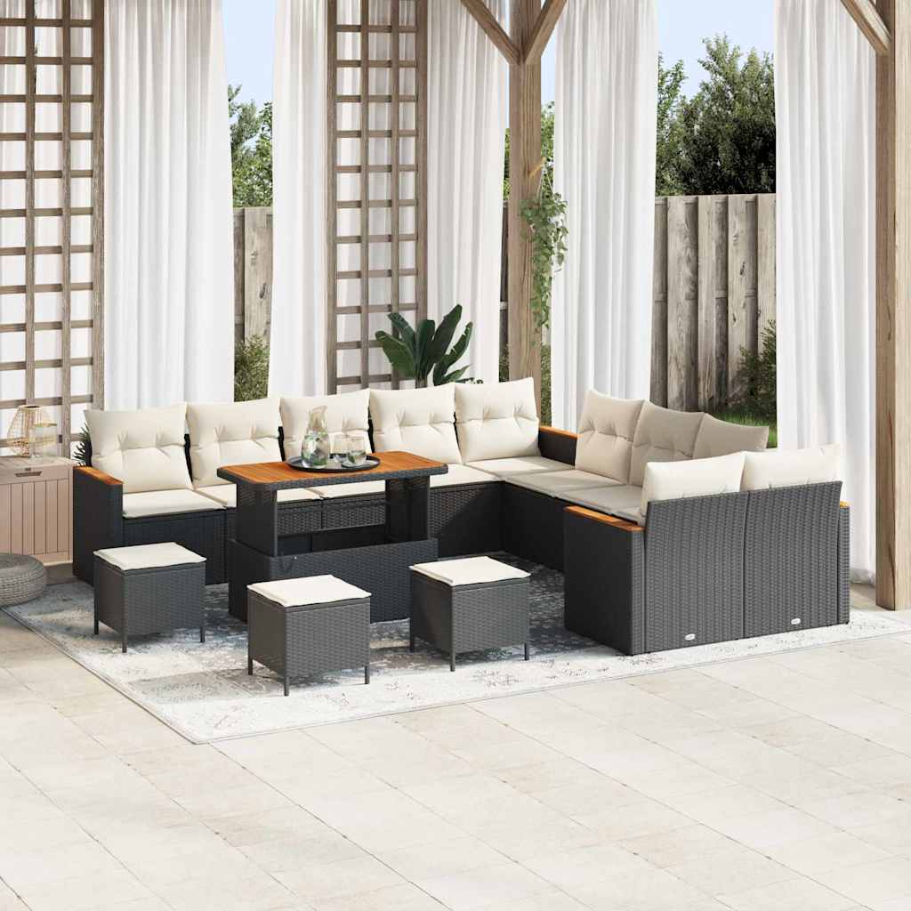 Conjunto de Sofás de Jardim com Almofadões 10 pcs Bege e Creme