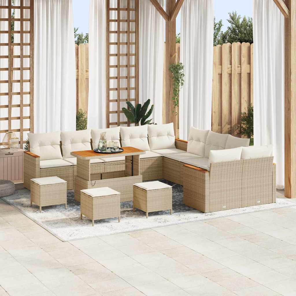 Conjunto de Sofás de Jardim com Almofadões 10 pcs Bege e Creme