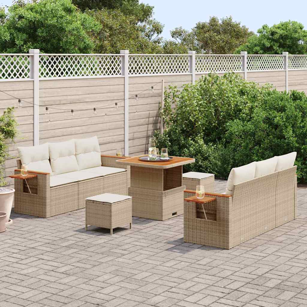 Conjunto de sofás de jardín con cojín 11 pcs Beige y Crema