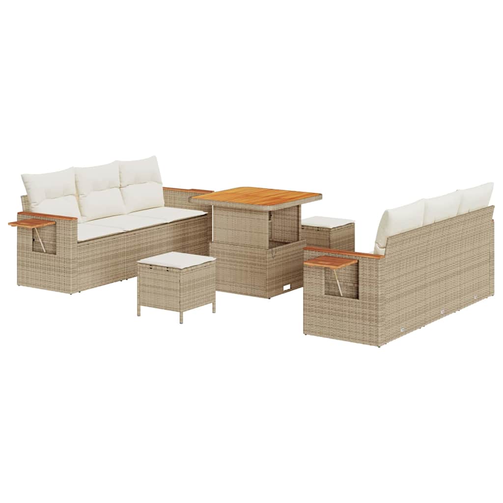 Conjunto de sofás de jardín con cojín 11 pcs Beige y Crema