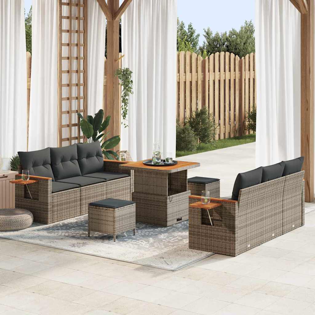 Conjunto de sofás de jardín 11 pcs Gris ratán sintético