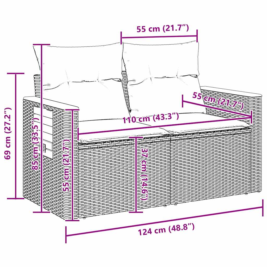 Conjunto de sofás de jardín 11 pcs Gris ratán sintético