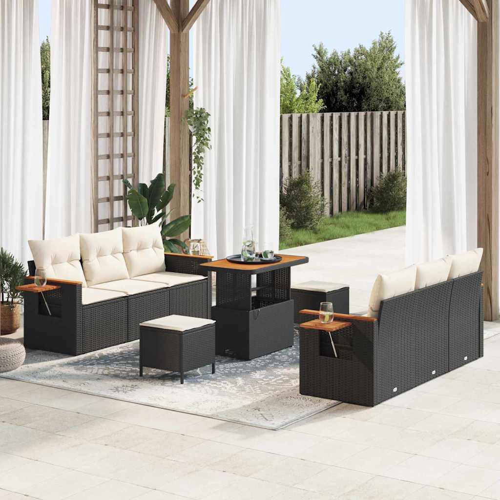 Conjunto de sofás de jardín con cojín 11 pcs Beige y Crema