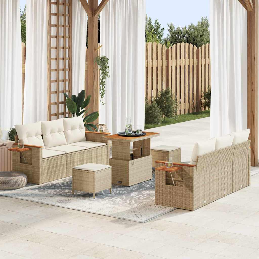 Conjunto de sofás de jardín con cojín 11 pcs Beige y Crema