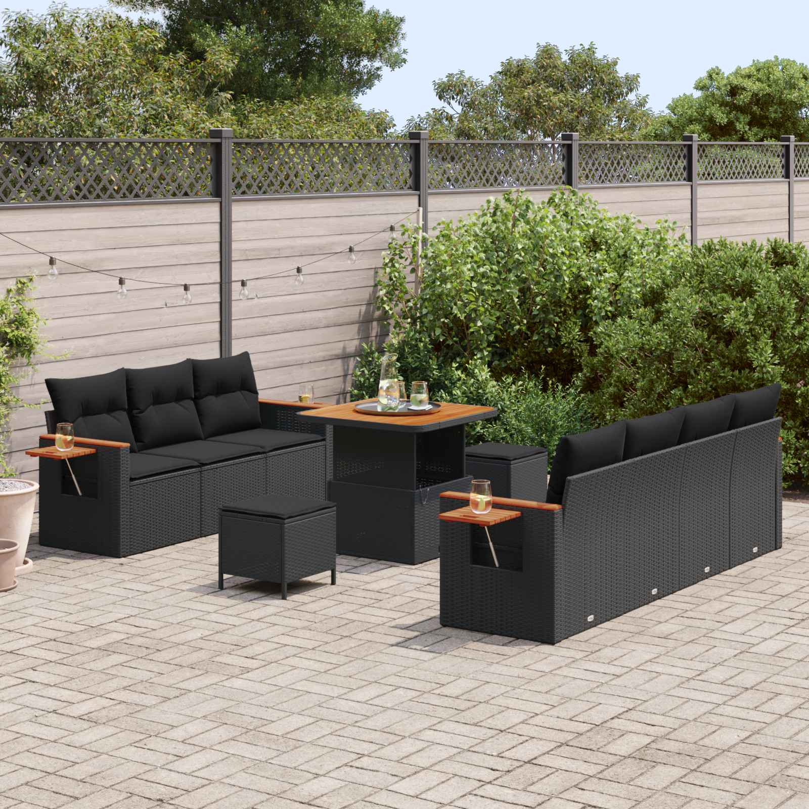 Conjunto de sofás de jardín 13 pcs Negro ratán sintético