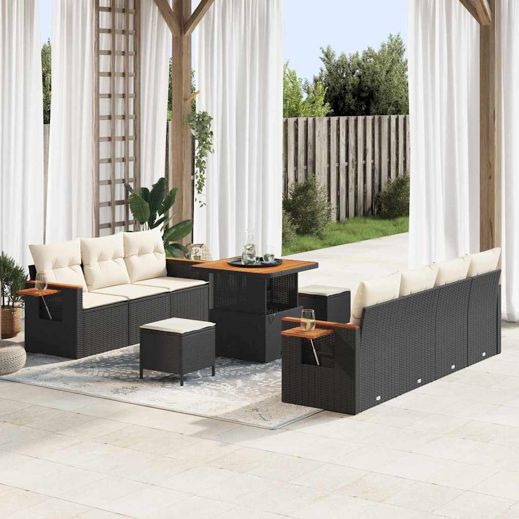 Conjunto de sofás de jardín con cojín 13 pcs Negro y crema