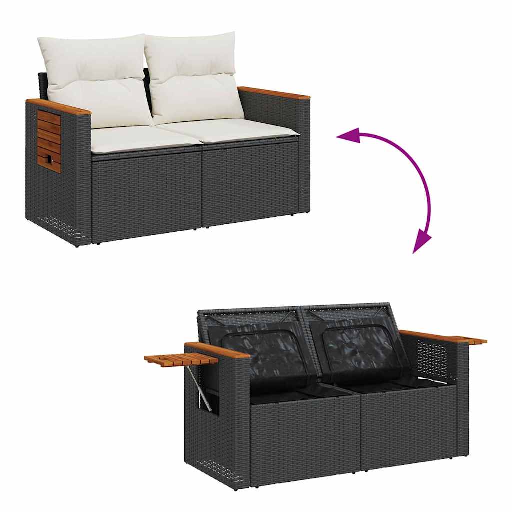 Conjunto de sofás de jardín con cojín 13 pcs Negro y crema