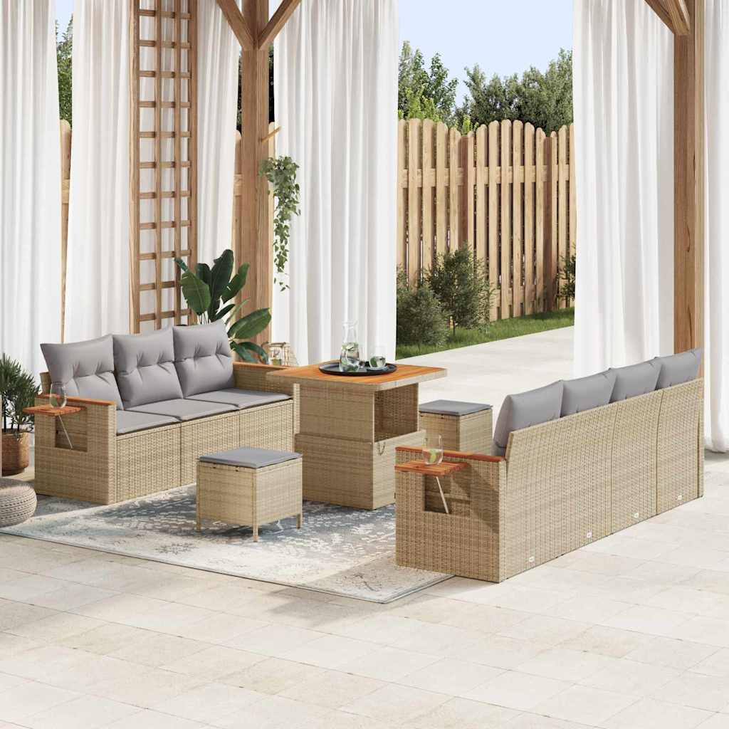 Conjunto de sofás de jardín con cojín 13 pcs Beige y Gris Claro