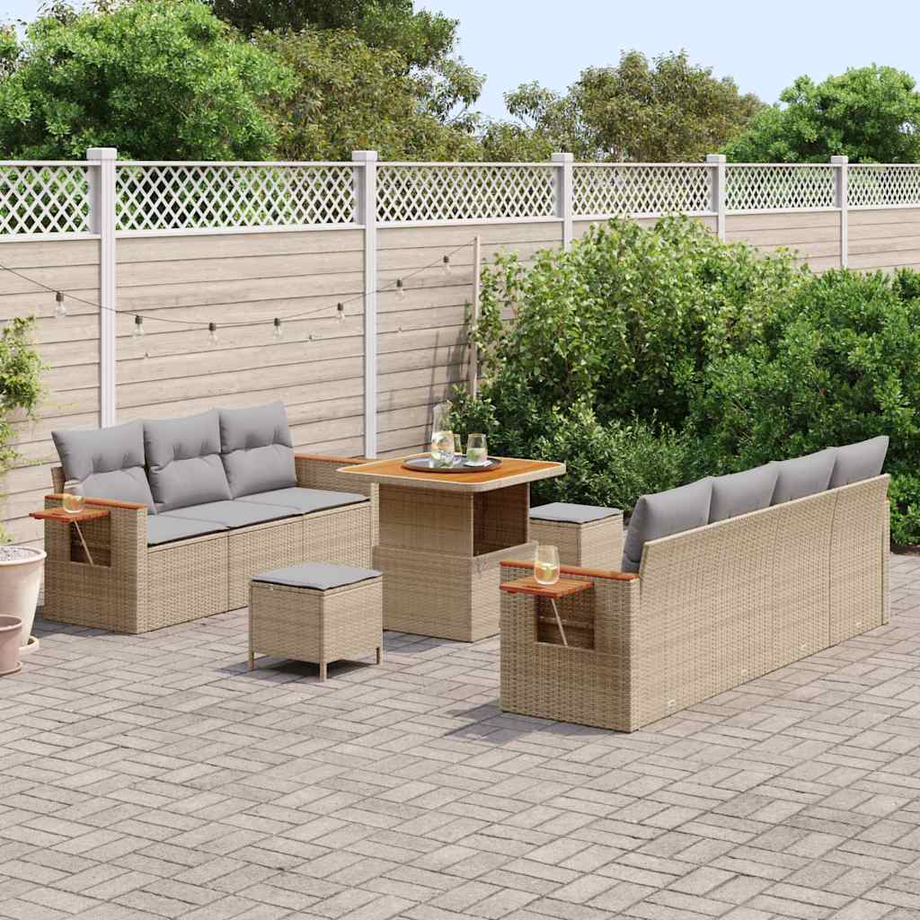Conjunto de sofás de jardín con cojín 13 pcs Beige y Gris Claro