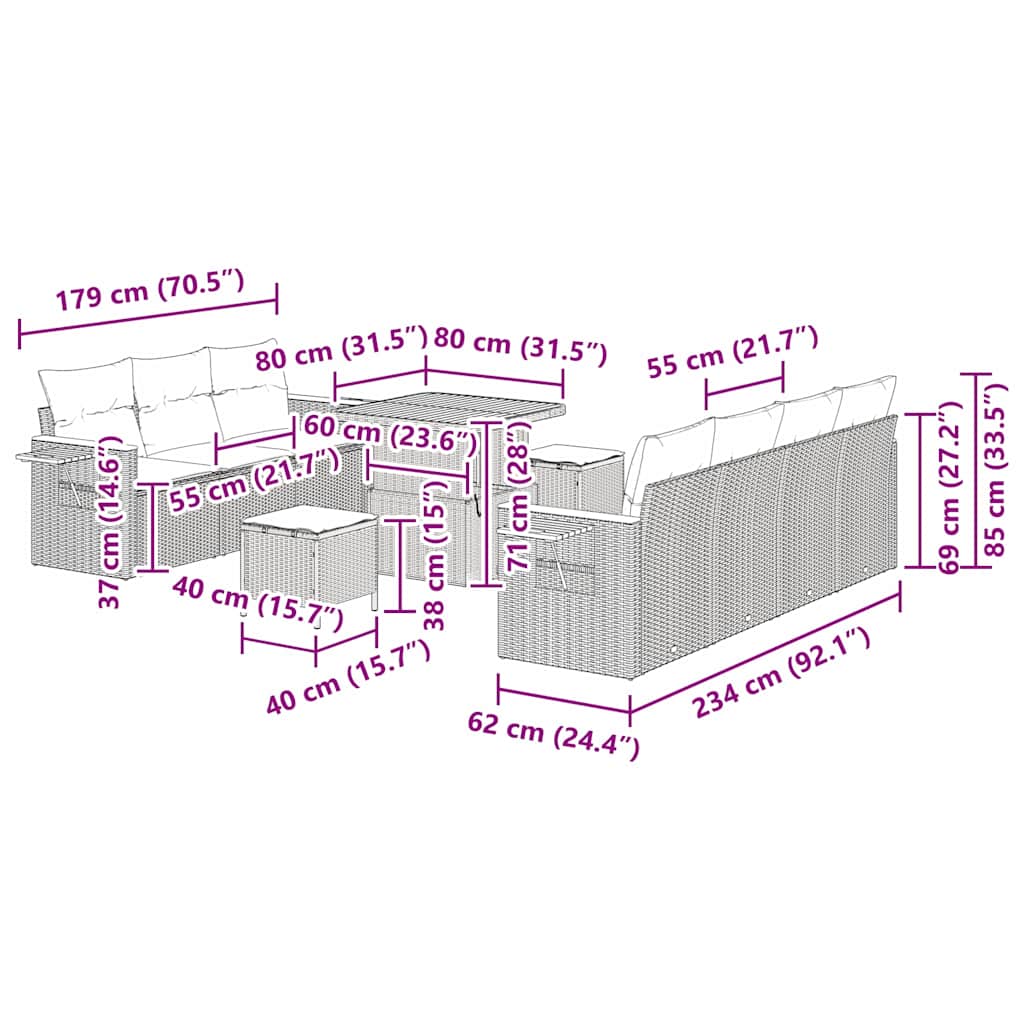 Conjunto de sofás de jardín 13 pcs Gris ratán sintético