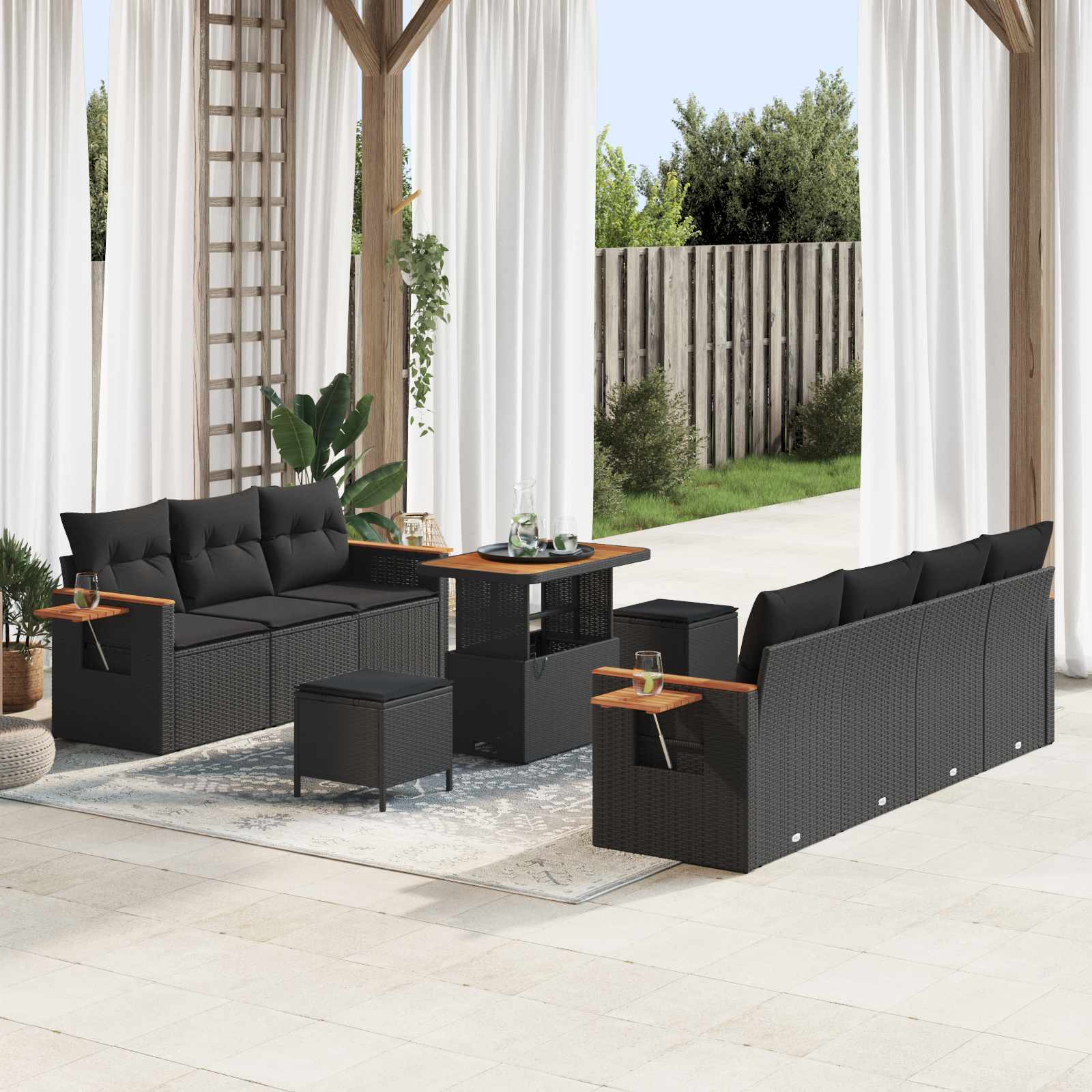 Conjunto de sofás de jardín 13 pcs Negro ratán sintético