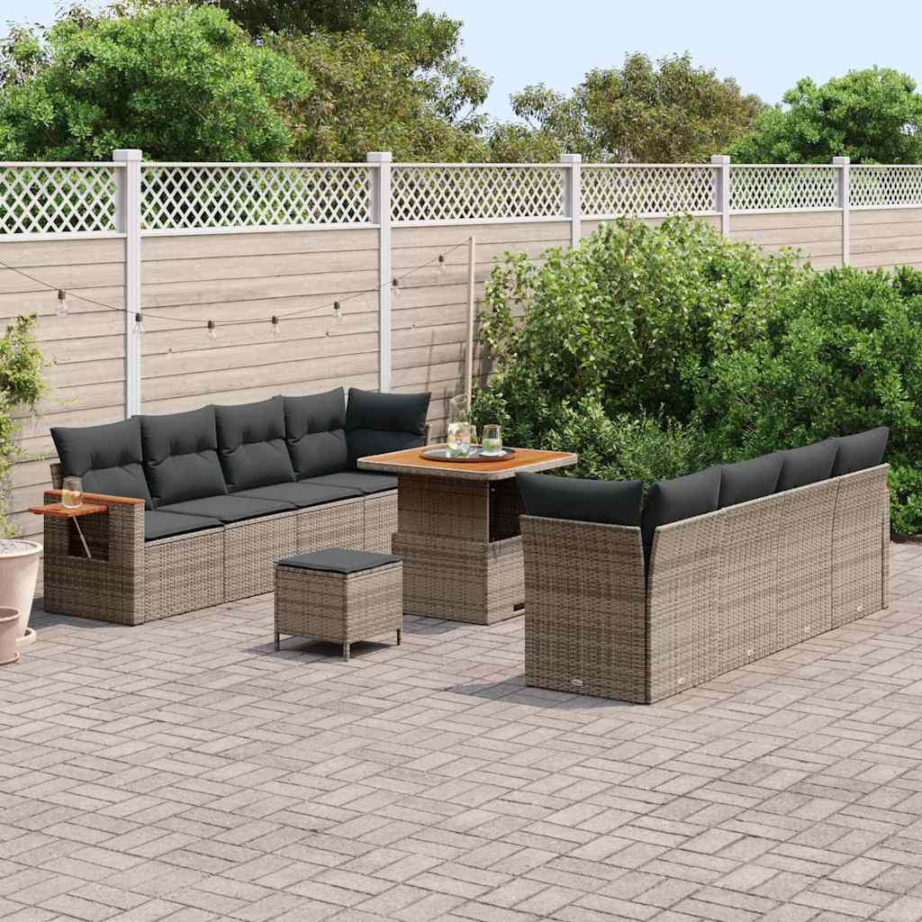 Conjunto de sofás de jardín 12 pcs Gris ratán sintético